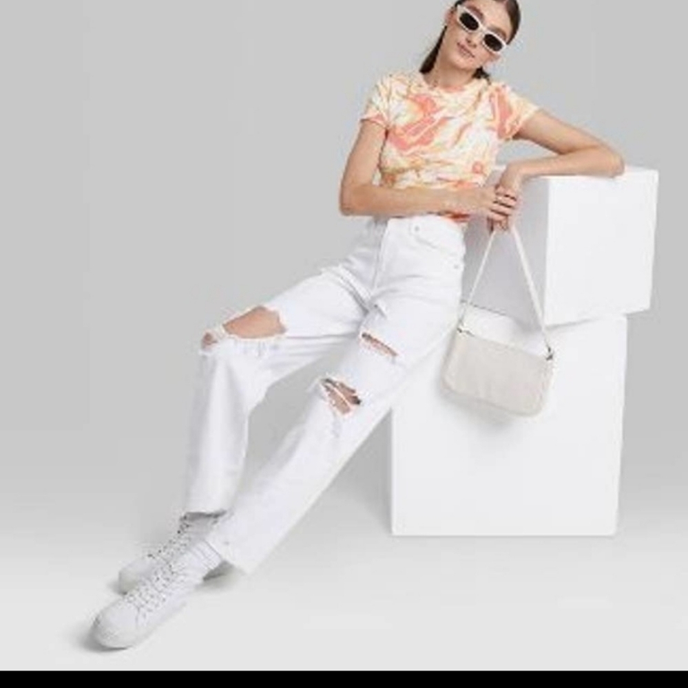 Women's White Denim Dad Jeans - 22W